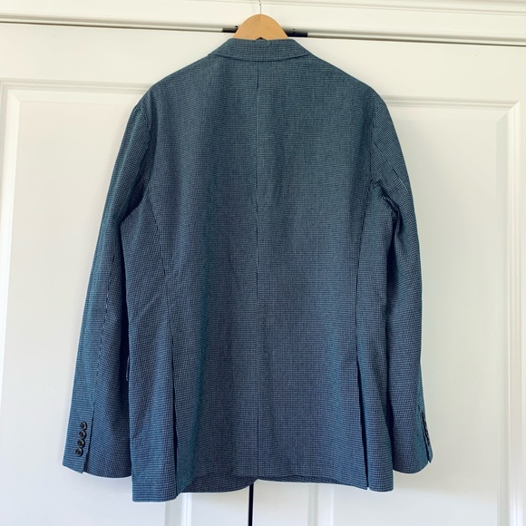 J Crew Ludlow Blazer Jacket Unlined Cotton Blue Grid Plaid Unstructuted 44 R - Picture 4 of 10